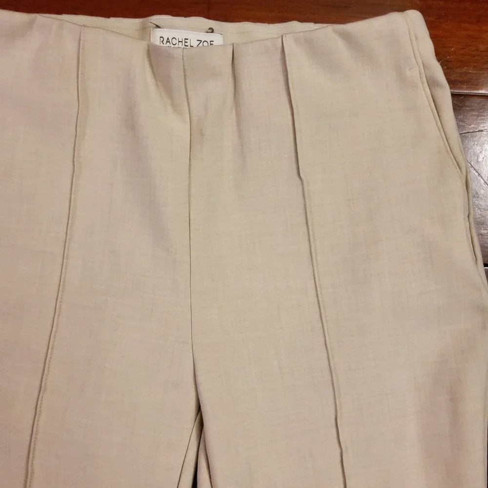 Rachel Zoe Cream Pintuck Tailored Stretch Trousers Side Zip Dress Pants Womens 2